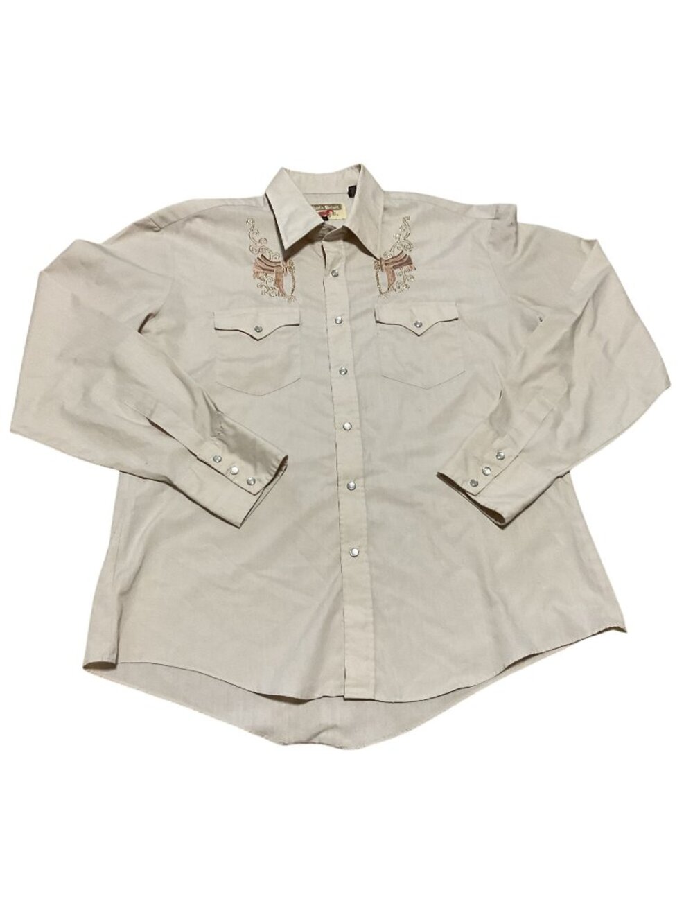 Authentic Western Youngbloods Tan Embroidered Saddle Shirt Sz L Pearl Snap Mens